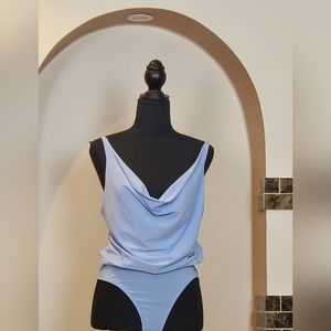 ZARA LIGHT BLUE COWL NECK BODYSUIT ( SIZE M)